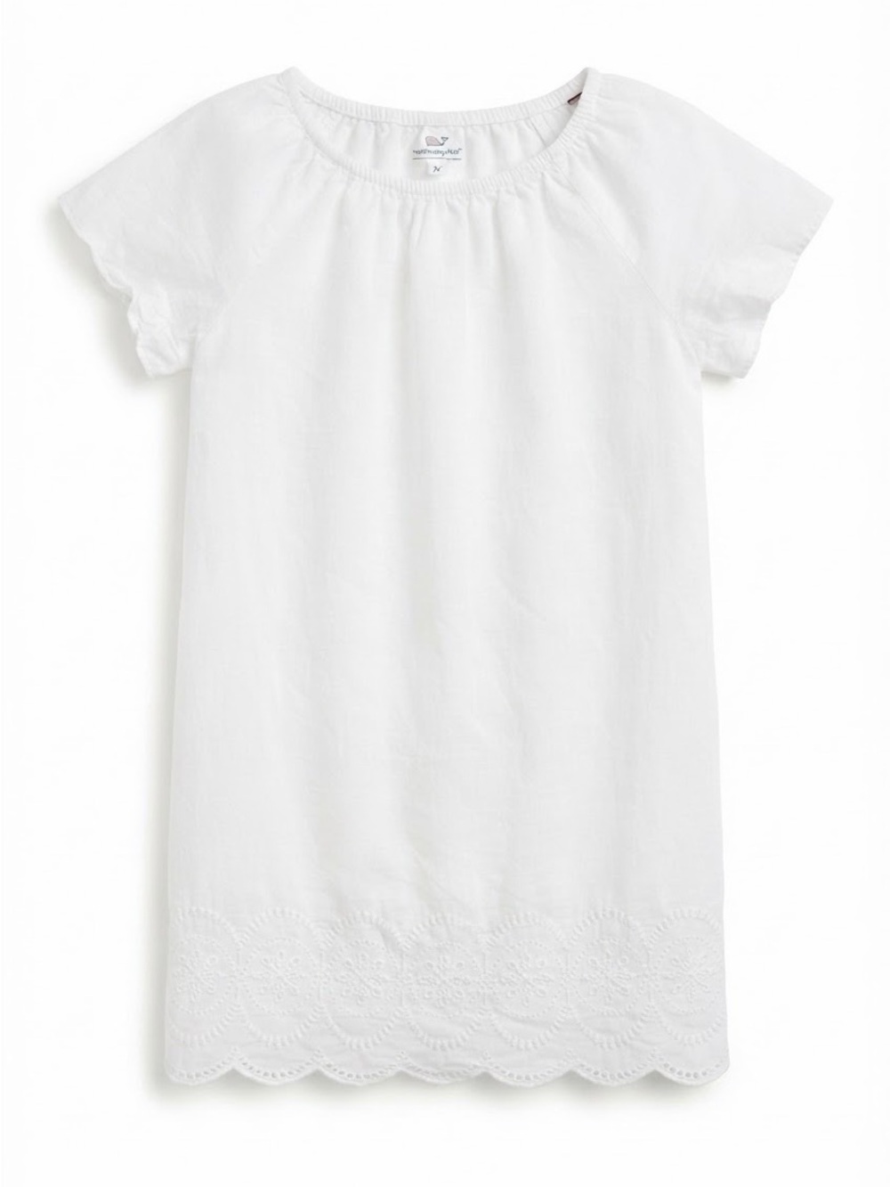 Vineyard Vines White Eyelet Hem Dress Short Sleeve Girls XL